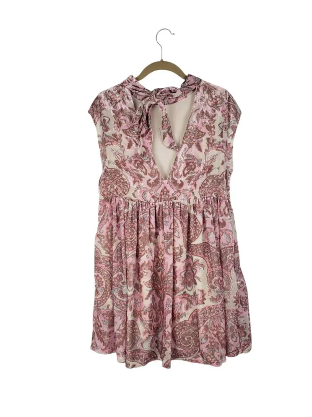 Free People All The Time Velvet Mini Dress Petal Pink Paisley Babydoll Womens XS